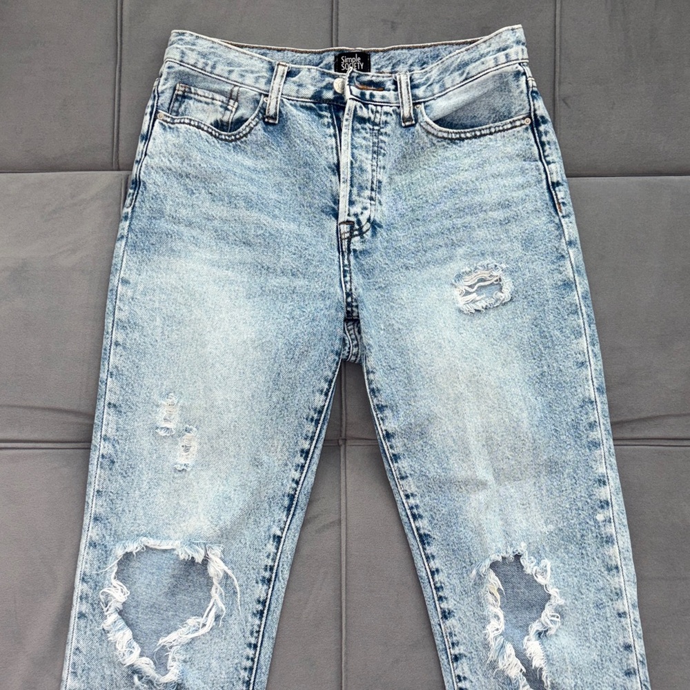 Light Blue Relaxed Jeans with Distressed Detail - Picture 3 of 5